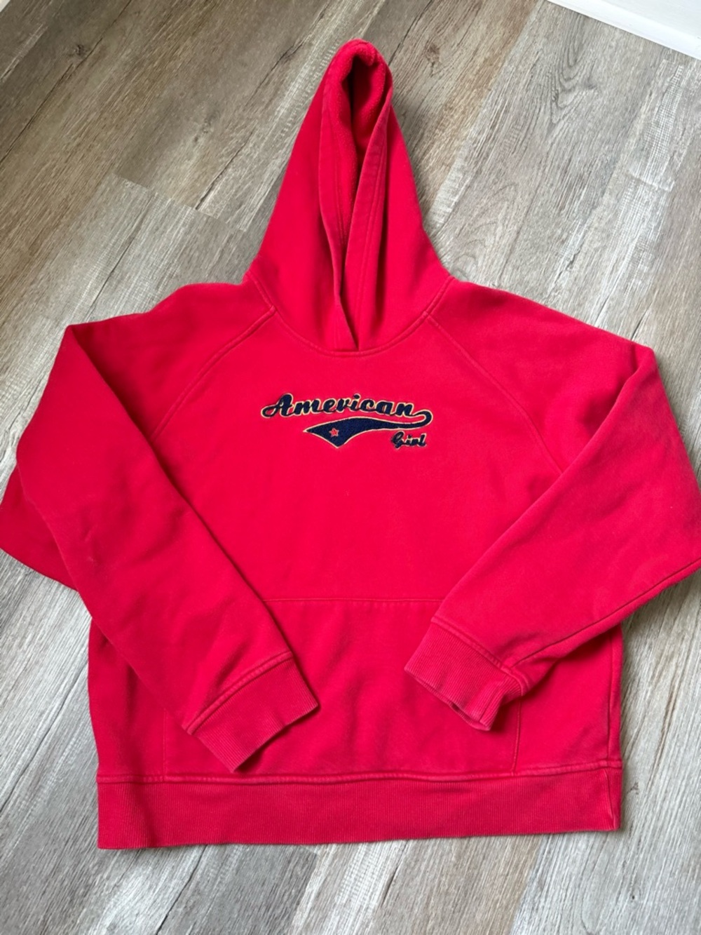 VTG American Girl Embroidered Red Navy Hoodie Sweatshirt Youth XL